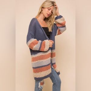 Stripe Bottom Cardigan Sweater from Hem & Thread